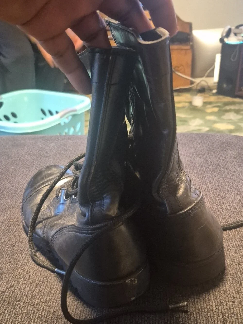 Men's Black Leather Lace-Up Work Boots